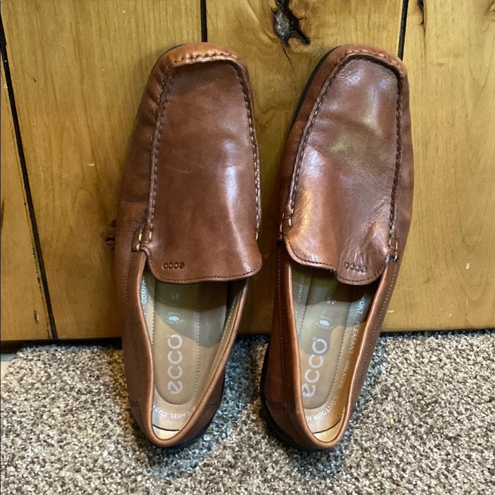 Ecco Brown Leather Slip-On Loafers Timeless Design - Picture 3 of 10